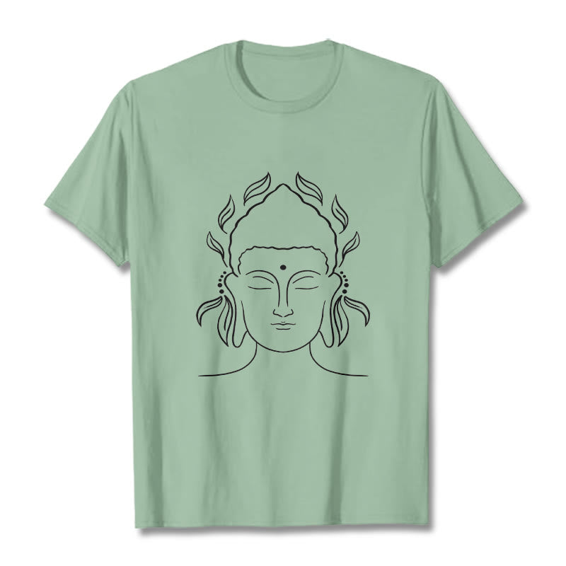 Maglietta casual con motivo a petali di loto e contorno di Buddha Stones Buddha - Verde pallido - 2XL - image 15