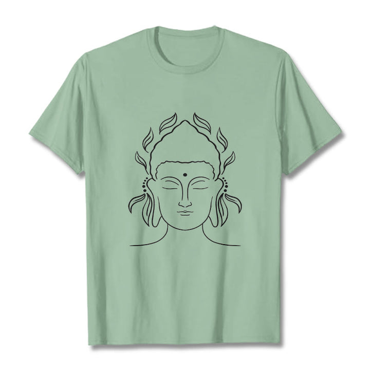 Maglietta casual con motivo a petali di loto e contorno di Buddha Stones Buddha - Verde pallido - 2XL - image 15