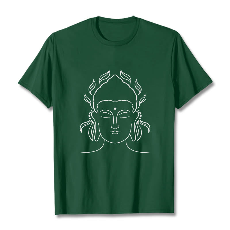Maglietta casual con motivo a petali di loto e contorno di Buddha Stones Buddha - Verde foresta - 2XL - image 11