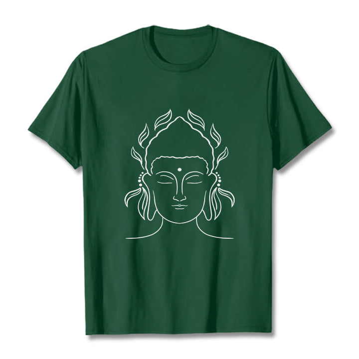 Maglietta casual con motivo a petali di loto e contorno di Buddha Stones Buddha - Verde foresta - 2XL - image 11