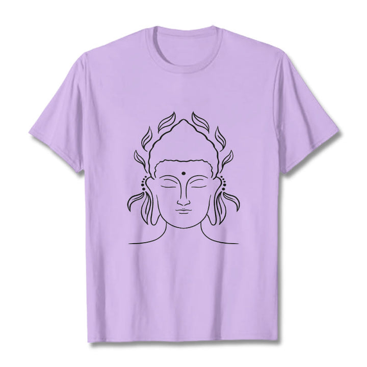 Maglietta casual con motivo a petali di loto e contorno di Buddha Stones Buddha - Prugna - 2XL - image 17