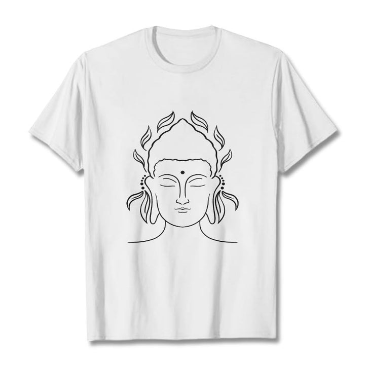 Maglietta casual con motivo a petali di loto e contorno di Buddha Stones Buddha - Bianco - 2XL - image 6