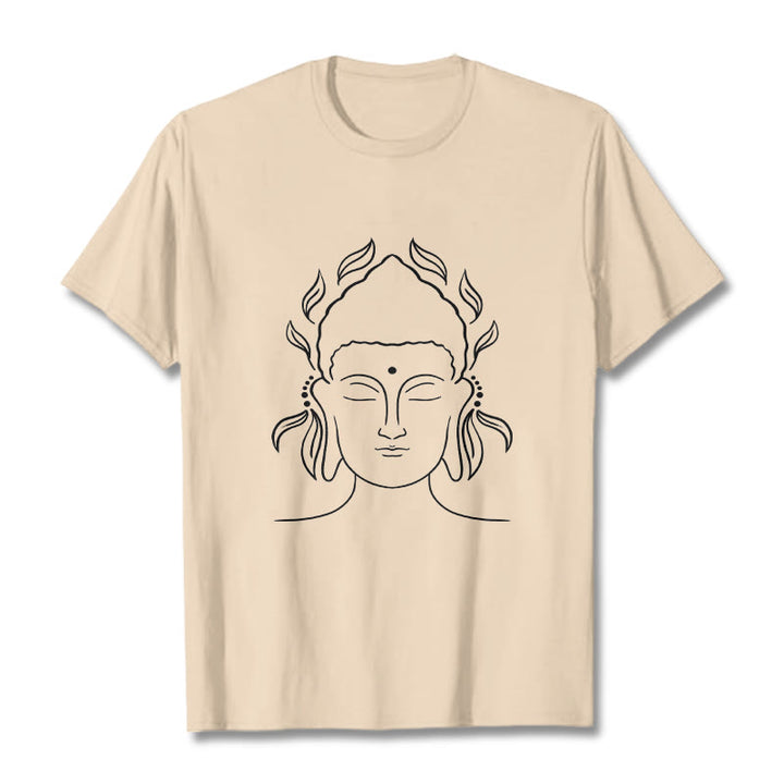 Maglietta casual con motivo a petali di loto e contorno di Buddha Stones Buddha - Biscotto - 2XL - image 9