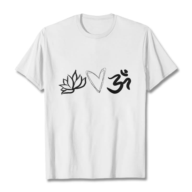 Maglietta casual in cotone sanscrito con motivo a cuore di loto con Buddha Stones - Bianco - 2XL - image 8