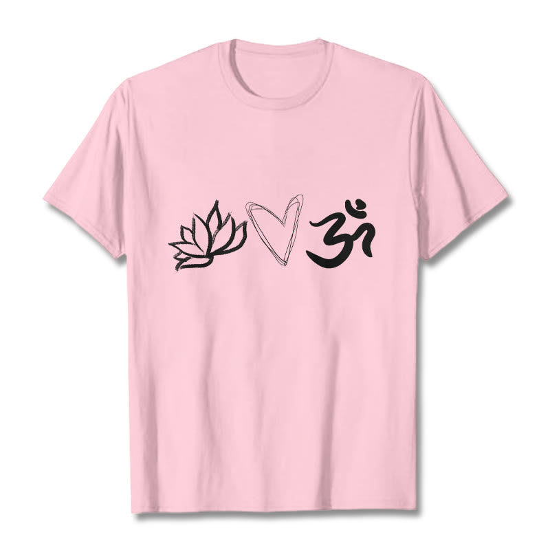 Maglietta casual in cotone sanscrito con motivo a cuore di loto con Buddha Stones - Rosa chiaro - 2XL - image 13