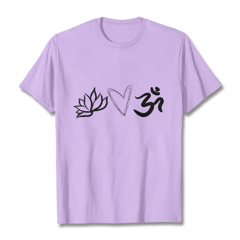 Maglietta casual in cotone sanscrito con motivo a cuore di loto con Buddha Stones - Prugna - 2XL - image 17