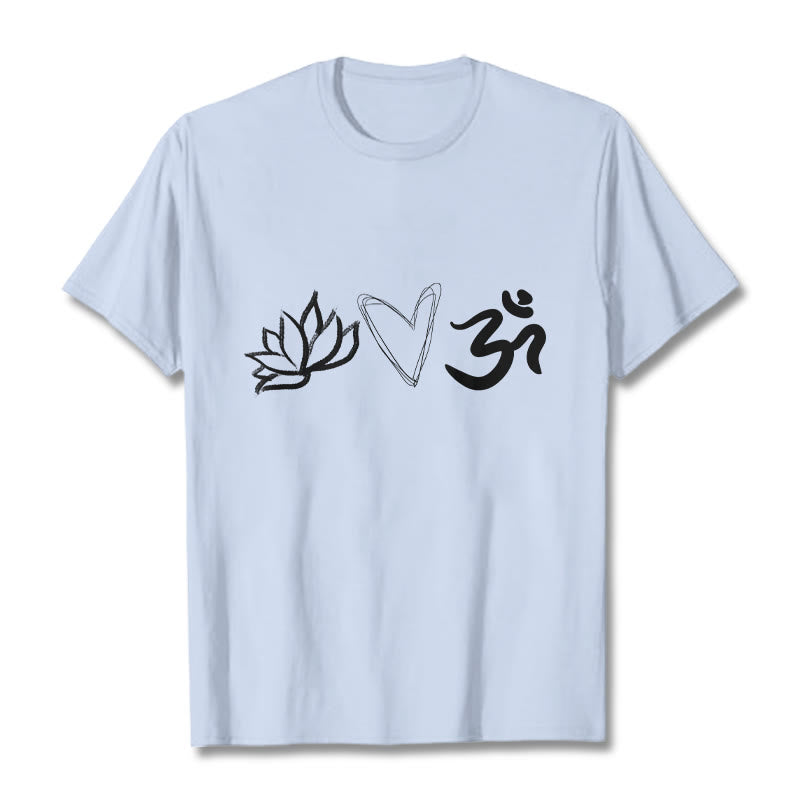 Maglietta casual in cotone sanscrito con motivo a cuore di loto con Buddha Stones - Ciano chiaro - 2XL - image 19