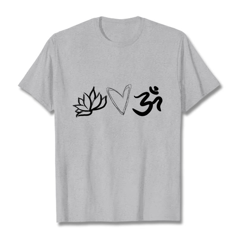 Maglietta casual in cotone sanscrito con motivo a cuore di loto con Buddha Stones - Grigio chiaro - 2XL - image 20