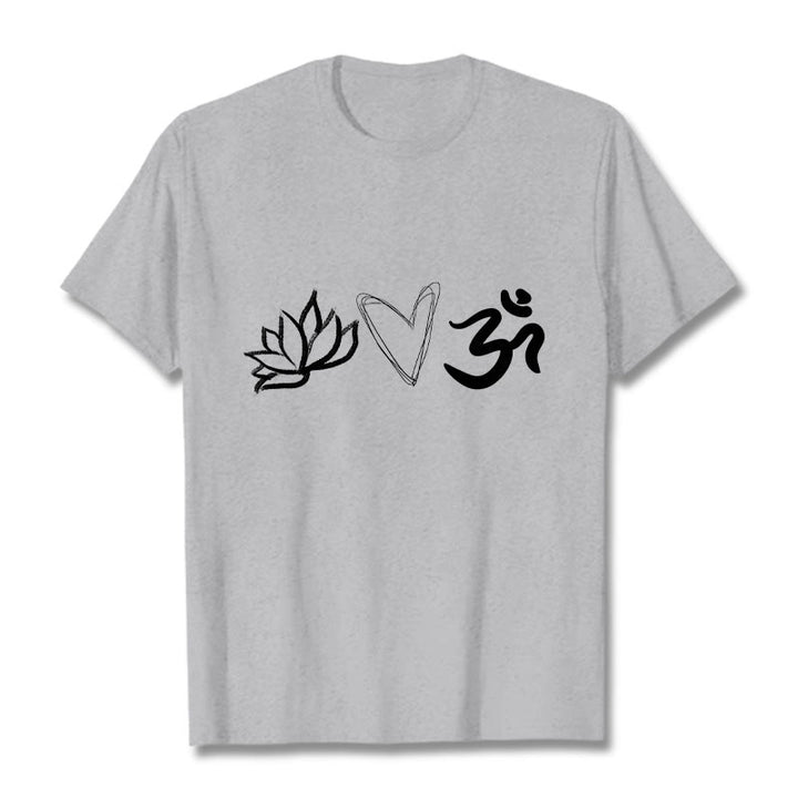 Maglietta casual in cotone sanscrito con motivo a cuore di loto con Buddha Stones - Grigio chiaro - 2XL - image 20