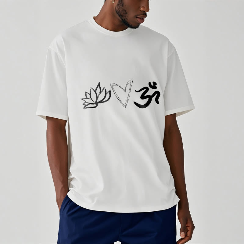 Maglietta casual in cotone sanscrito con motivo a cuore di loto con Buddha Stones - image 9