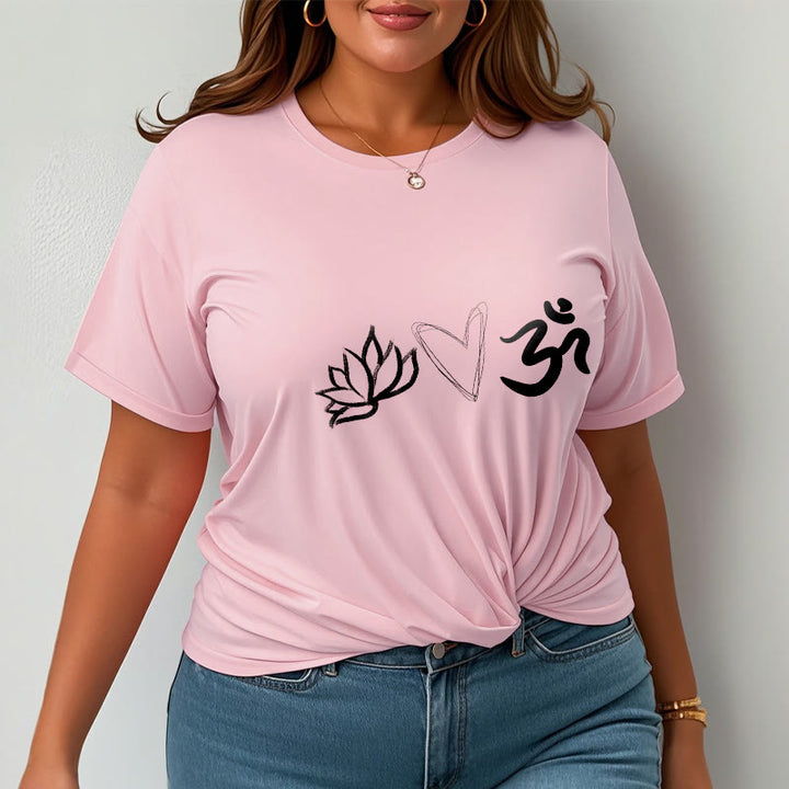 Maglietta casual in cotone sanscrito con motivo a cuore di loto con Buddha Stones - image 14