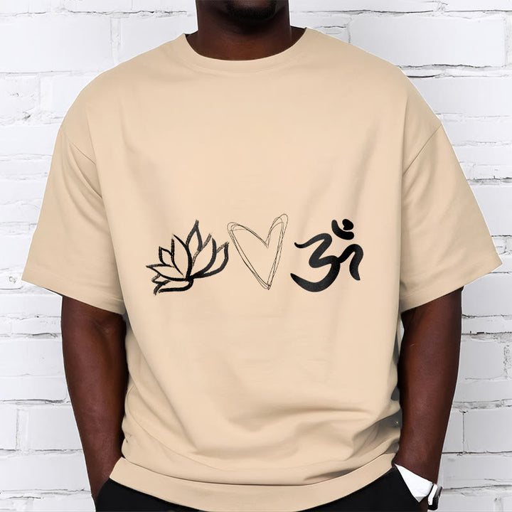 Maglietta casual in cotone sanscrito con motivo a cuore di loto con Buddha Stones - image 12
