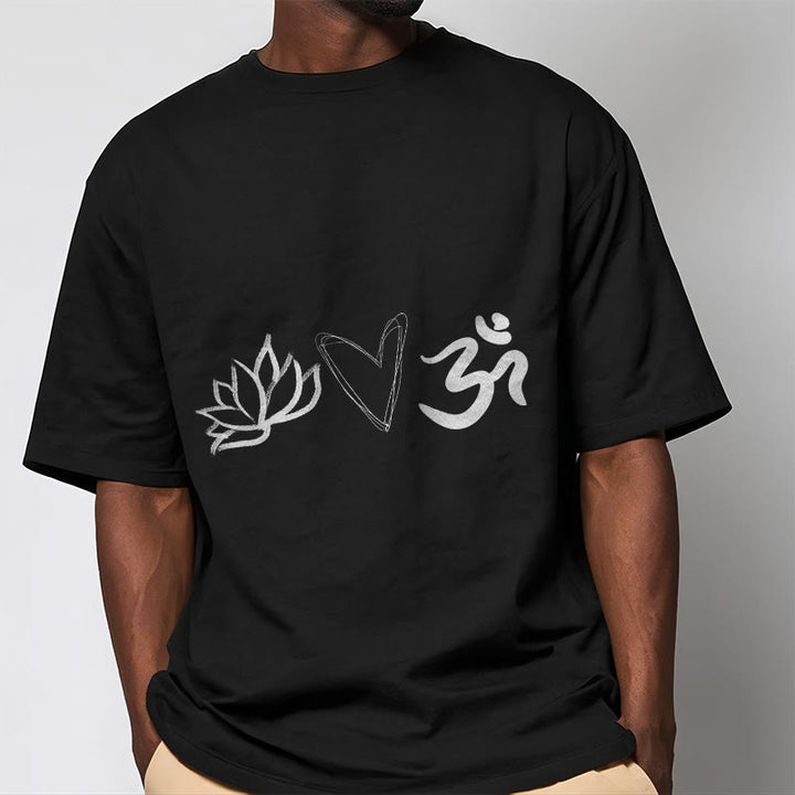 Maglietta casual in cotone sanscrito con motivo a cuore di loto con Buddha Stones - image 5