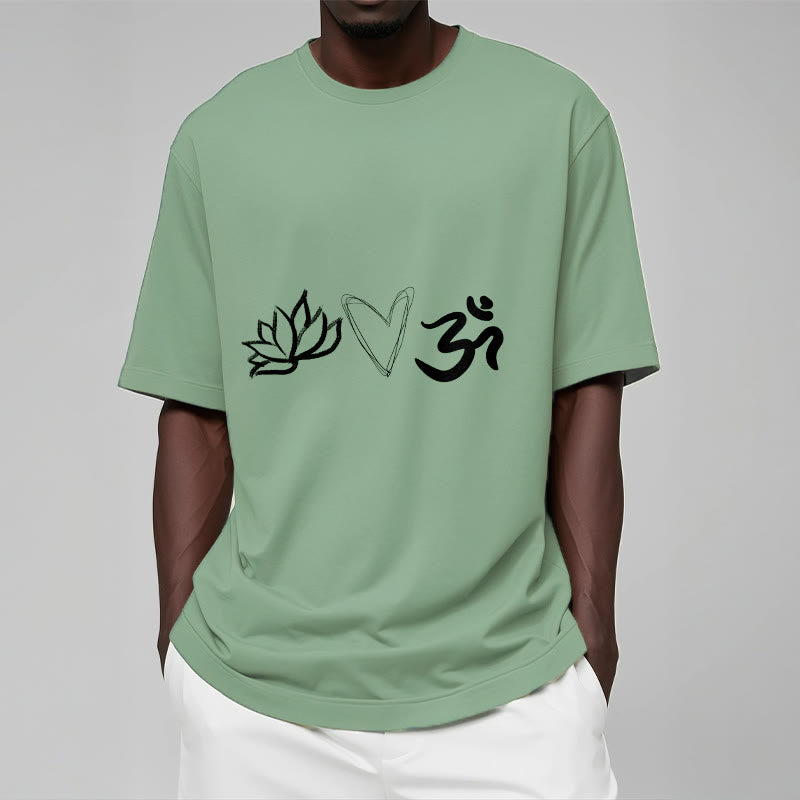 Maglietta casual in cotone sanscrito con motivo a cuore di loto con Buddha Stones - image 16