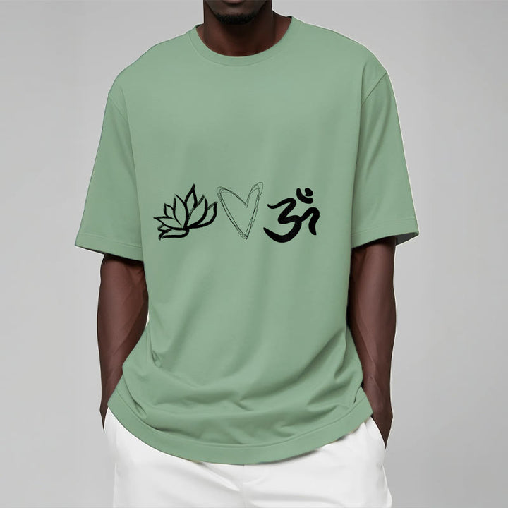 Maglietta casual in cotone sanscrito con motivo a cuore di loto con Buddha Stones - image 16