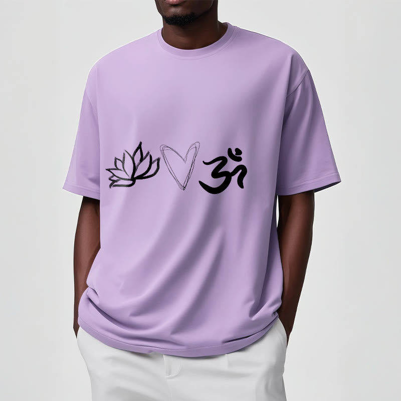 Maglietta casual in cotone sanscrito con motivo a cuore di loto con Buddha Stones - image 18