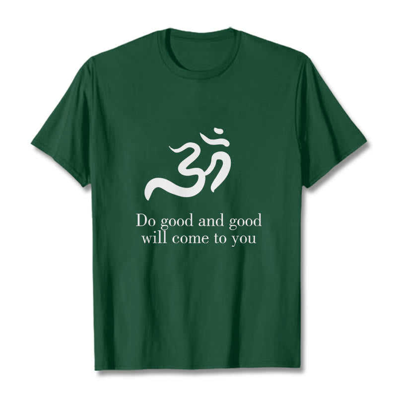 Maglietta casual in cotone con motivo spirituale in sanscrito e simbolo Om di Buddha Stones - Verde foresta - 2XL - image 11