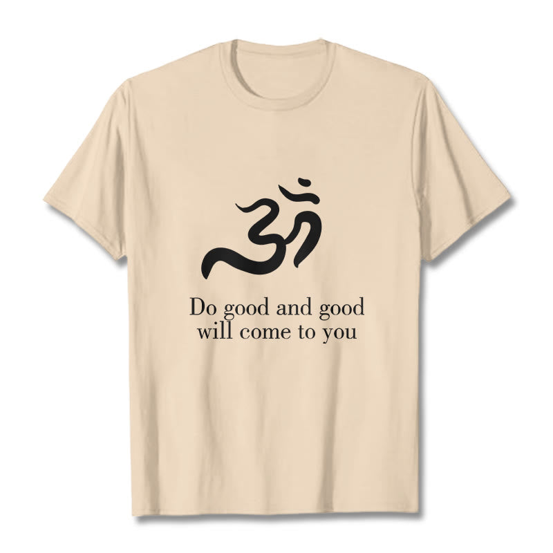 Maglietta casual in cotone con motivo spirituale in sanscrito e simbolo Om di Buddha Stones - Biscotto - 2XL - image 9