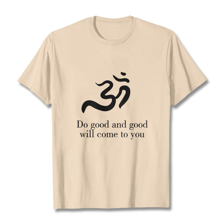 Maglietta casual in cotone con motivo spirituale in sanscrito e simbolo Om di Buddha Stones - Biscotto - 2XL - image 9