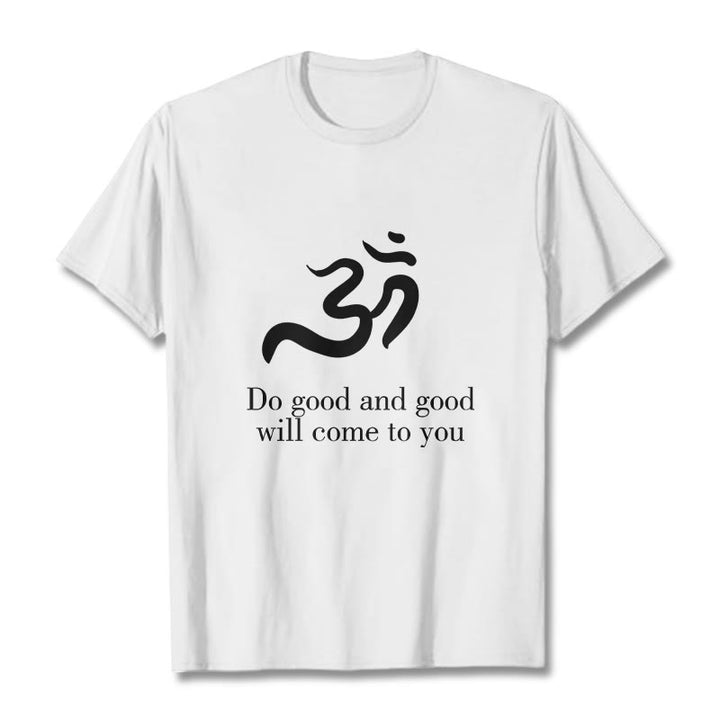 Maglietta casual in cotone con motivo spirituale in sanscrito e simbolo Om di Buddha Stones - Bianco - 2XL - image 6