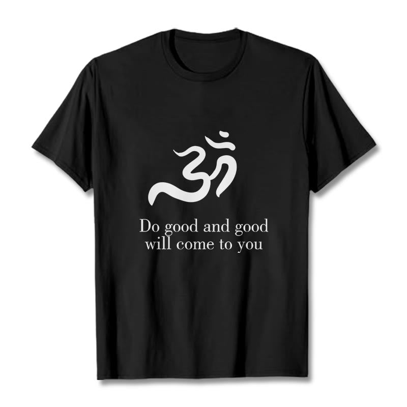 Maglietta casual in cotone con motivo spirituale in sanscrito e simbolo Om di Buddha Stones - Nero - 2XL - image 1