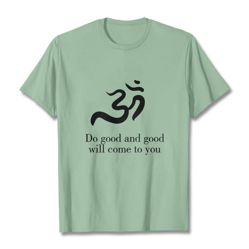 Maglietta casual in cotone con motivo spirituale in sanscrito e simbolo Om di Buddha Stones - Verde pallido - 2XL - image 15