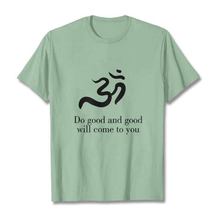 Maglietta casual in cotone con motivo spirituale in sanscrito e simbolo Om di Buddha Stones - Verde pallido - 2XL - image 15