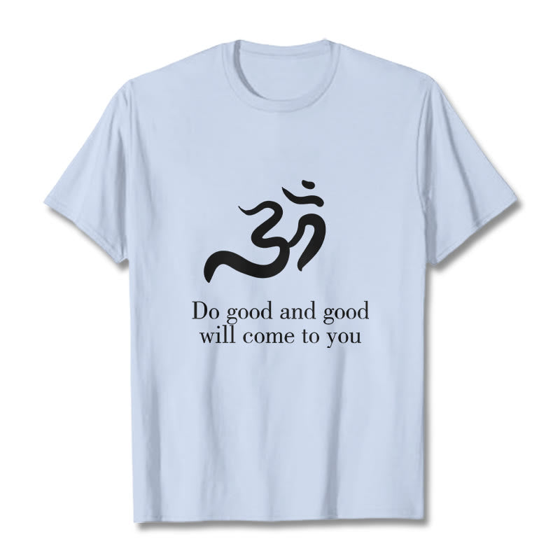 Maglietta casual in cotone con motivo spirituale in sanscrito e simbolo Om di Buddha Stones - Ciano chiaro - 2XL - image 19