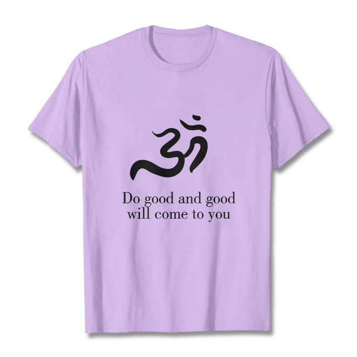 Maglietta casual in cotone con motivo spirituale in sanscrito e simbolo Om di Buddha Stones - Prugna - 2XL - image 17