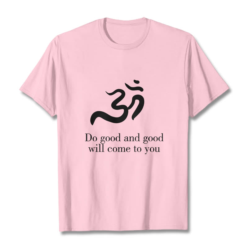 Maglietta casual in cotone con motivo spirituale in sanscrito e simbolo Om di Buddha Stones - Rosa chiaro - 2XL - image 13