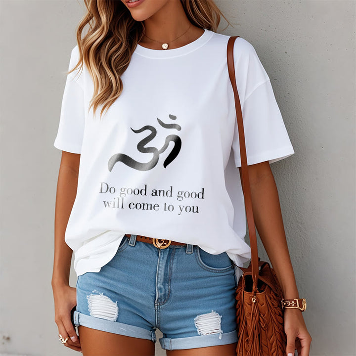 Maglietta casual in cotone con motivo spirituale in sanscrito e simbolo Om di Buddha Stones - image 8