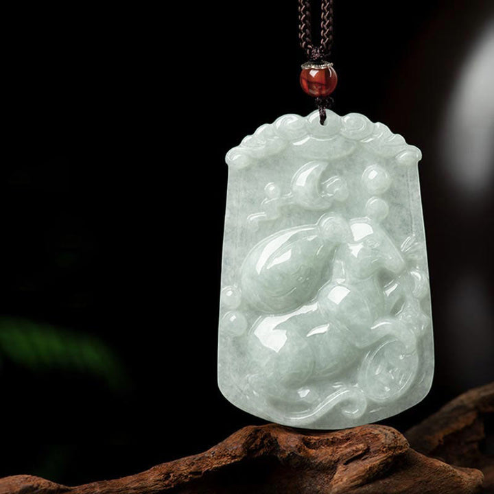 Collana con ciondolo amuleto dell'abbondanza dello zodiaco cinese Buddha Stones in giada naturale 12 - Ratto - image 11