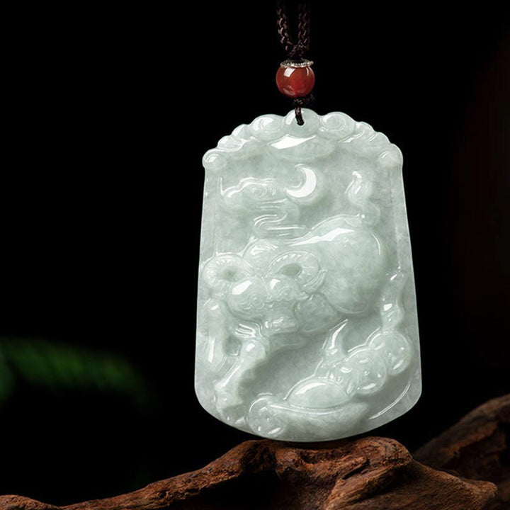 Collana con ciondolo amuleto dell'abbondanza dello zodiaco cinese Buddha Stones in giada naturale 12 - Bue - image 12
