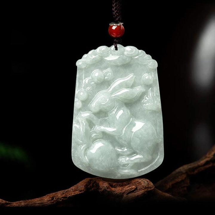 Collana con ciondolo amuleto dell'abbondanza dello zodiaco cinese Buddha Stones in giada naturale 12 - Coniglio - image 16