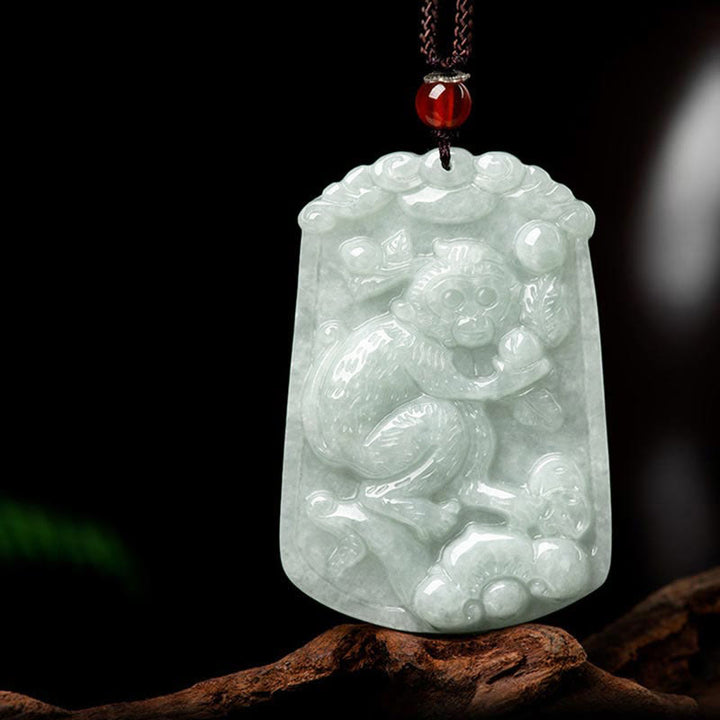 Collana con ciondolo amuleto dell'abbondanza dello zodiaco cinese Buddha Stones in giada naturale 12 - Scimmia - image 22
