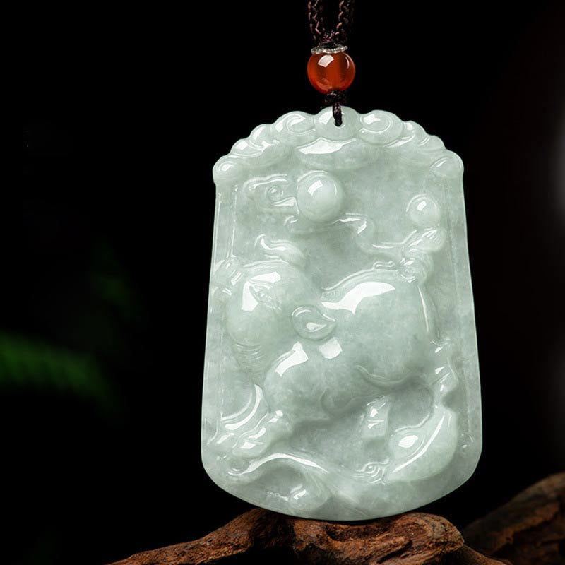 Collana con ciondolo amuleto dell'abbondanza dello zodiaco cinese Buddha Stones in giada naturale 12 - Maiale - image 25