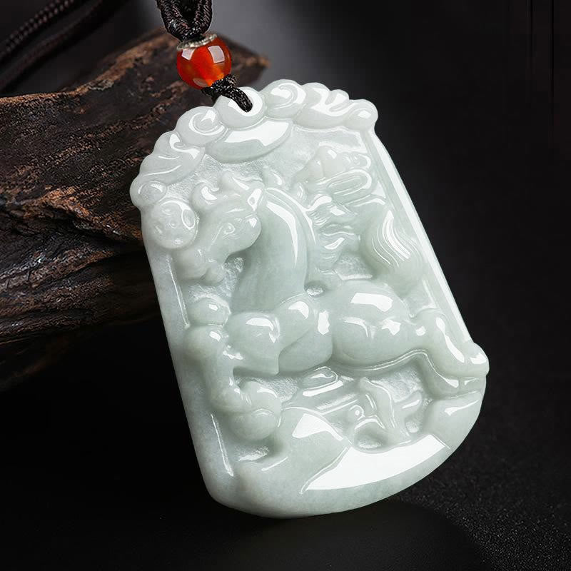 Collana con ciondolo amuleto dell'abbondanza dello zodiaco cinese Buddha Stones in giada naturale 12 - Cavallo - image 7