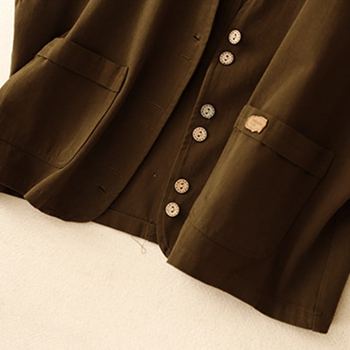 Gilet da donna in cotone senza maniche con tasche e bottoni frontali in tinta unita Buddha Stones - image 10