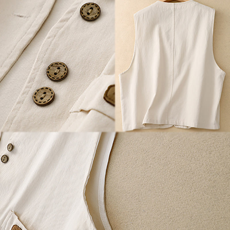 Gilet da donna in cotone senza maniche con tasche e bottoni frontali in tinta unita Buddha Stones - image 18