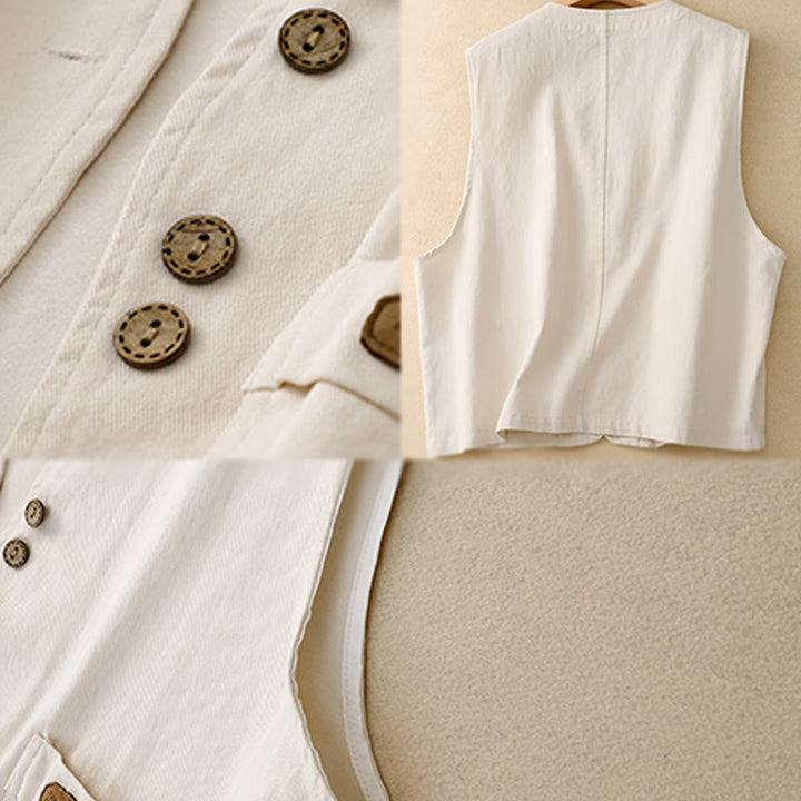 Gilet da donna in cotone senza maniche con tasche e bottoni frontali in tinta unita Buddha Stones - image 18