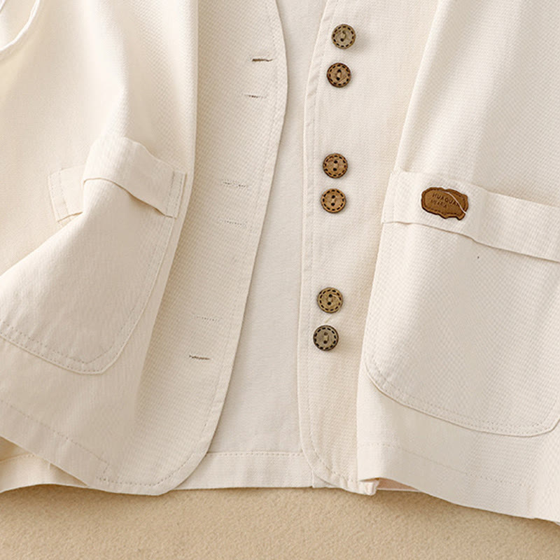 Gilet da donna in cotone senza maniche con tasche e bottoni frontali in tinta unita Buddha Stones - image 17