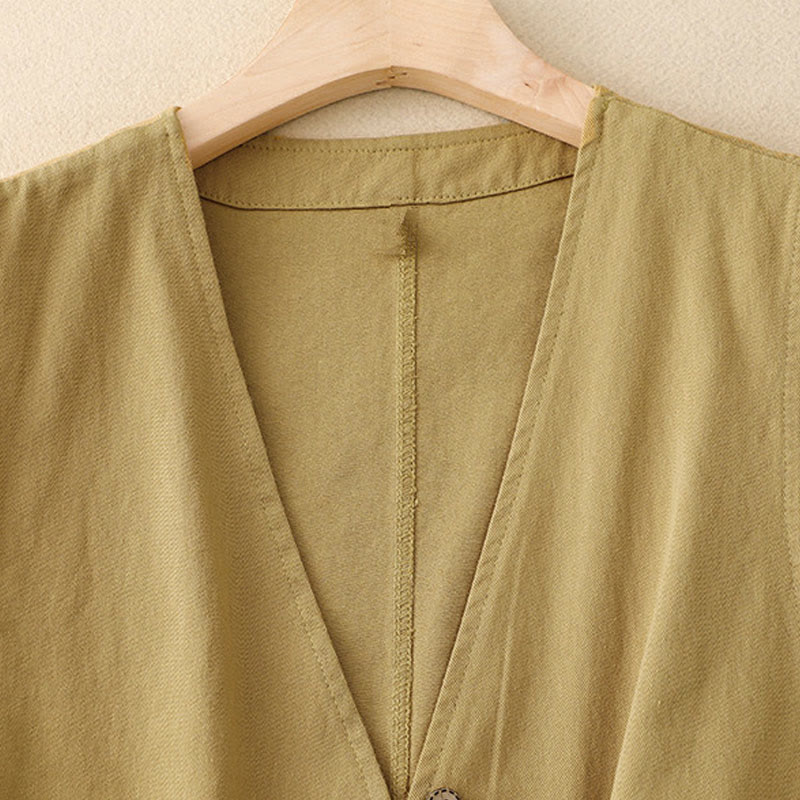 Gilet da donna in cotone senza maniche con tasche e bottoni frontali in tinta unita Buddha Stones - image 1