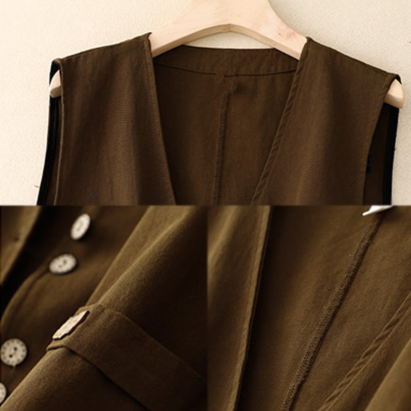 Gilet da donna in cotone senza maniche con tasche e bottoni frontali in tinta unita Buddha Stones - image 11