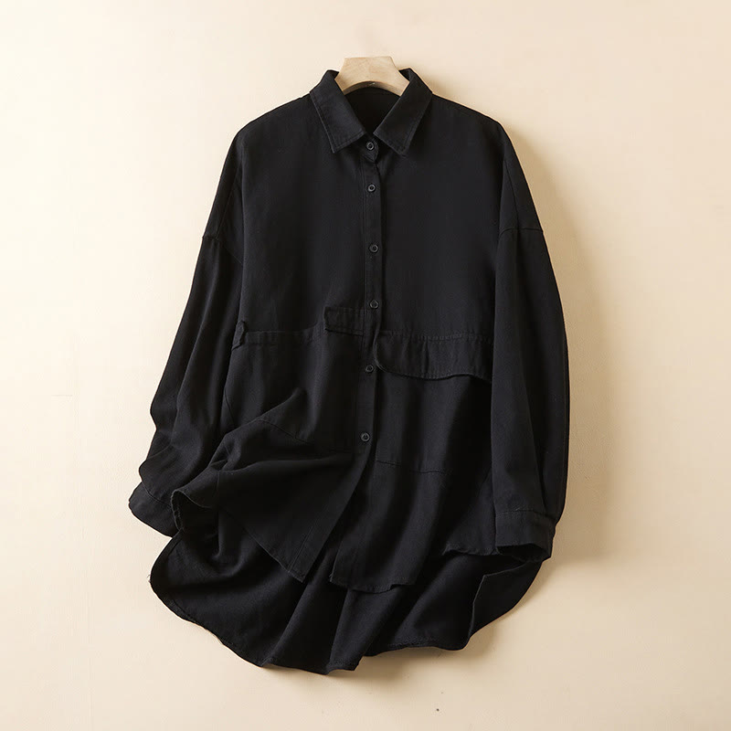 Giacca da donna in cotone e lino con risvolto, maniche lunghe, modello irregolare, con tasche, motivo Buddha Stones Fall - Nero - US14, UK/AU18, EU46 (2XL) - image 10