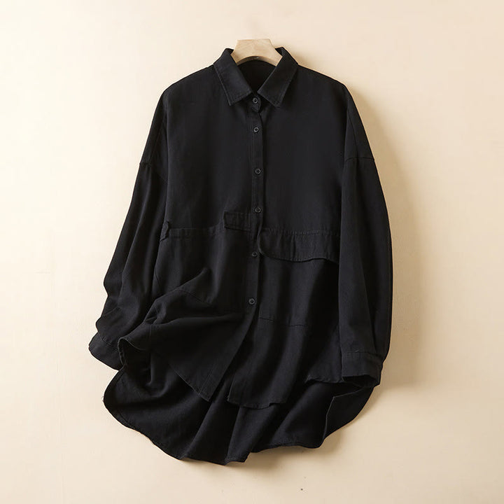 Giacca da donna in cotone e lino con risvolto, maniche lunghe, modello irregolare, con tasche, motivo Buddha Stones Fall - Nero - US14, UK/AU18, EU46 (2XL) - image 10