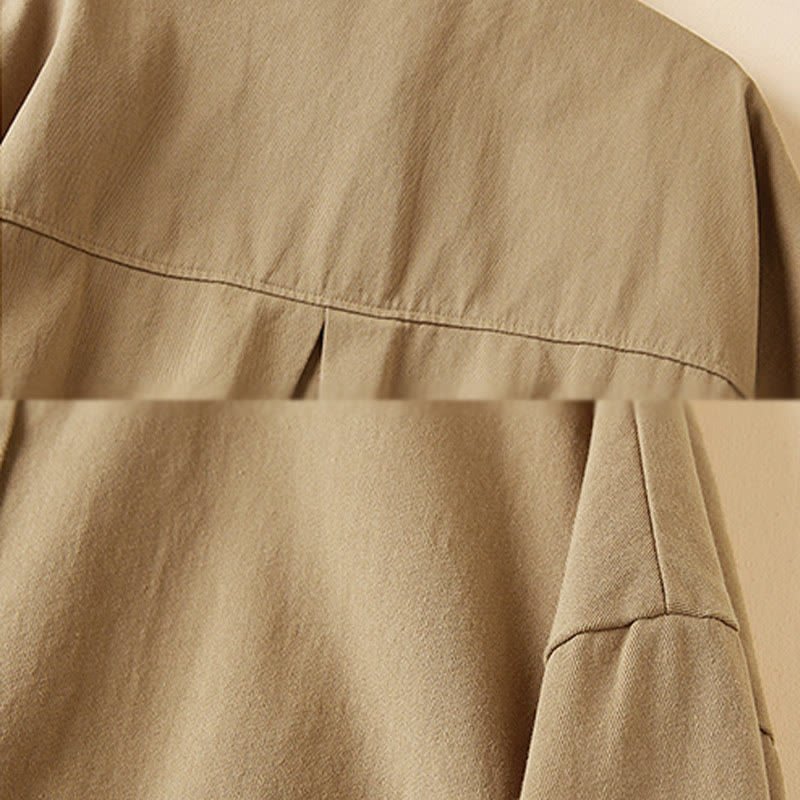 Giacca da donna in cotone e lino con risvolto, maniche lunghe, modello irregolare, con tasche, motivo Buddha Stones Fall - image 6