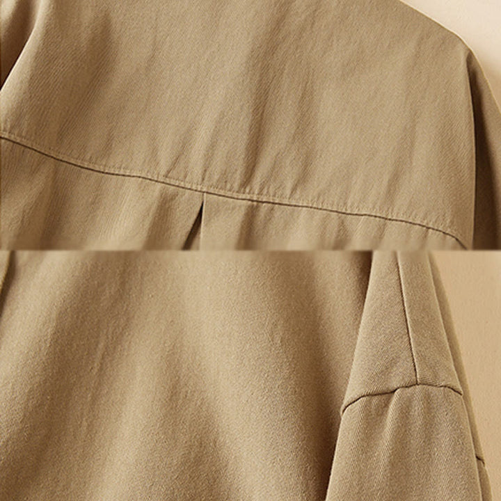 Giacca da donna in cotone e lino con risvolto, maniche lunghe, modello irregolare, con tasche, motivo Buddha Stones Fall - image 6