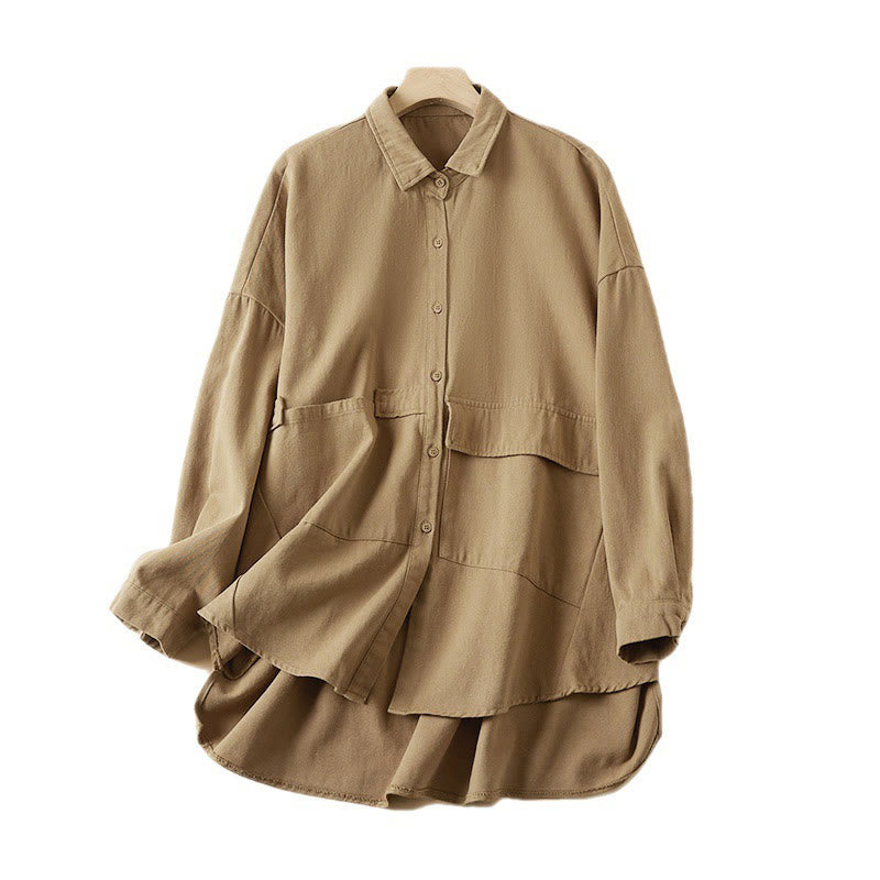 Giacca da donna in cotone e lino con risvolto, maniche lunghe, modello irregolare, con tasche, motivo Buddha Stones Fall - image 8