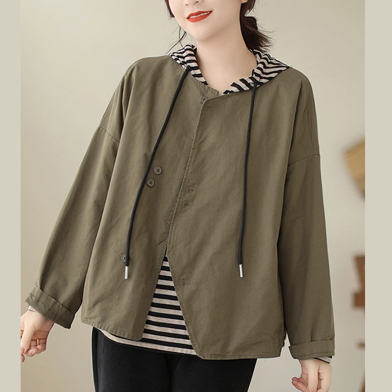 Giacca da donna in cotone e lino con maniche lunghe e tasche, modello Buddha Stones Spring Plain Asymmetry Design - Oliva - US12, UK/AU16, EU44 (2XL) - image 12