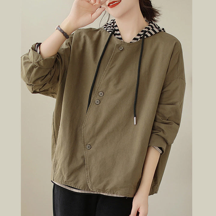 Giacca da donna in cotone e lino con maniche lunghe e tasche, modello Buddha Stones Spring Plain Asymmetry Design - image 14